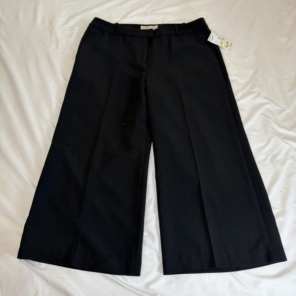 Michael Kors Women's Wide Leg Cropped Capri Pants Black Size 10 NWT